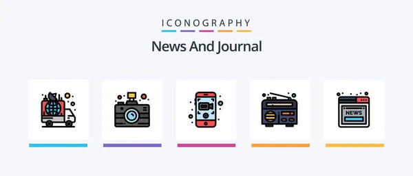 News Line Filled Icon Pack Including Hot News Monitor Live — Vector de stock