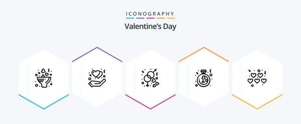 Valentines Day Line Icon Pack Including Love Proposal Engagement Ring — Vetor de Stock