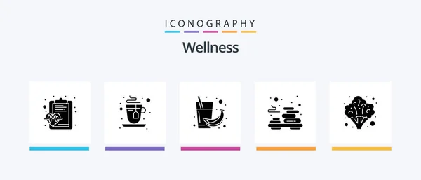 Wellness Glyph Icon Pack Including Healthcare Massage Drink Stone Relax — Vettoriale Stock