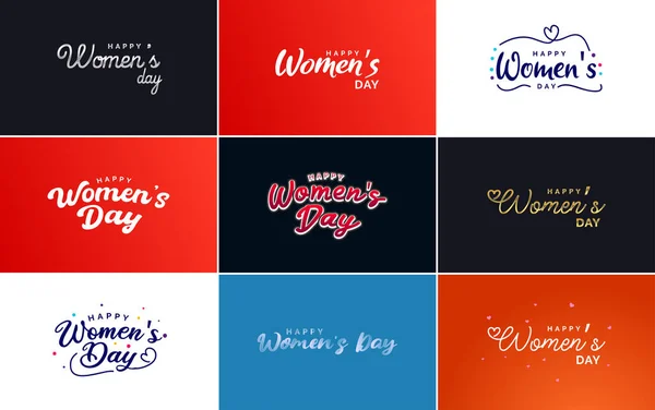 March Typographic Design Set Happy Women Day Text — Archivo Imágenes Vectoriales