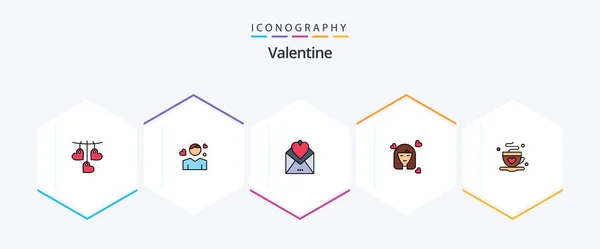 Valentine Filledline Icon Pack Including Avatar Person Heart Girl Love — Vetor de Stock