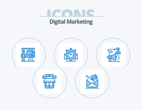Digital Marketing Blue Icon Pack Icon Design Pie Graph Cog — Stok Vektör