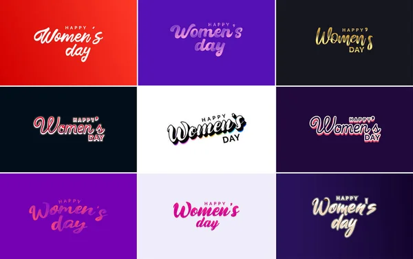 Pink Happy Women Day Typographical Design Elements Use International Women — Archivo Imágenes Vectoriales