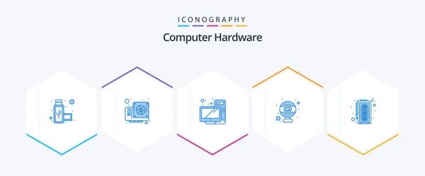 Computer Hardware Blue Icon Pack Including Graphic Card Desktop Computer — Stock Vector