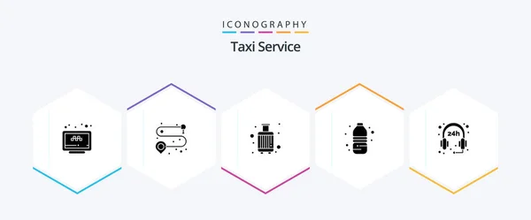 Taxi Service Glyph Icon Pack Including Hours Water Bottle Baggage — Stock Vector