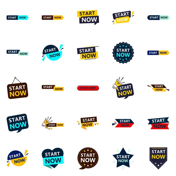 Start Now Fresh Typographic Designs Updated Initiation Campaign — Stockový vektor