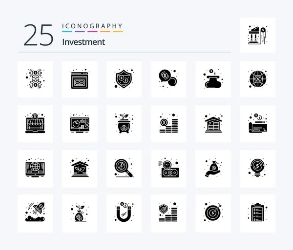 Investment Solid Glyph Icon Pack Including Money Security Dollar Chat — Archivo Imágenes Vectoriales