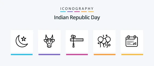 Indian Republic Day Line Icon Pack Including Global Night Diwali — Stockový vektor