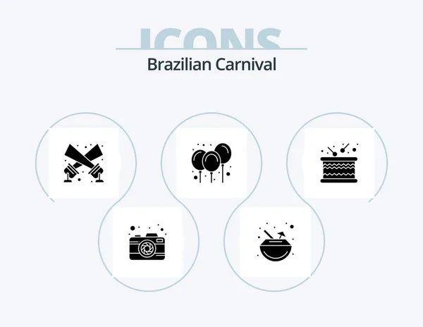 Brazilian Carnival Glyph Icon Pack Icon Design Timbrel Decoration Flashlight — Stockový vektor