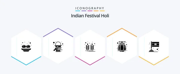 Holi Glyph Icon Pack Including Flag Food Country Pot — Διανυσματικό Αρχείο