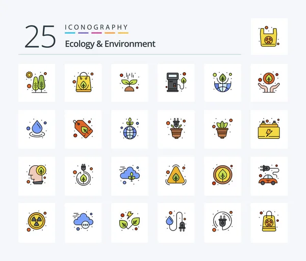 Ecology Environment Line Filled Icon Pack Including Green Pump Nature — Stockový vektor