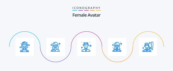 Female Avatar Blue Icon Pack Including Woman Girl Web Developer — Stock Vector
