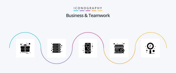 Business Teamwork Glyph Icon Pack Including Seo Scan Configuration Quest – stockvektor
