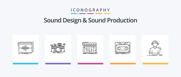 Sound Design Sound Production Line Icon Pack Including Phonograph Disc — Stock Vector
