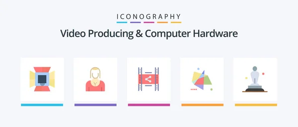 Video Producing Computer Hardware Flat Icon Pack Including Graphics Abstract — Stock Vector