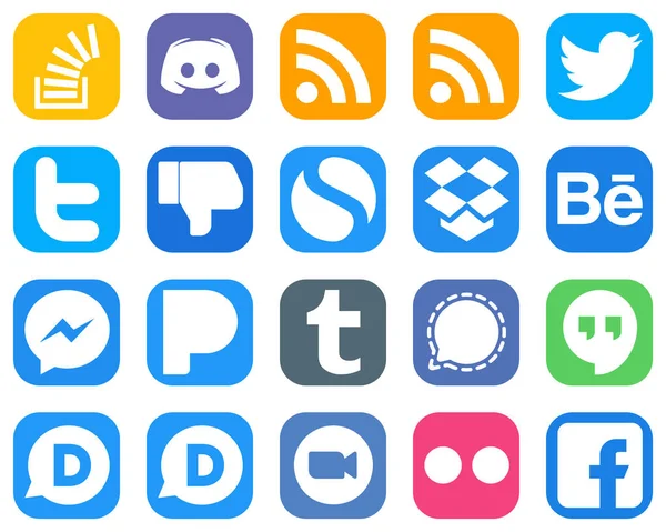 Simple Social Media Icons Messenger Dropbox Rss Simple Dislike Icons — Stockvector