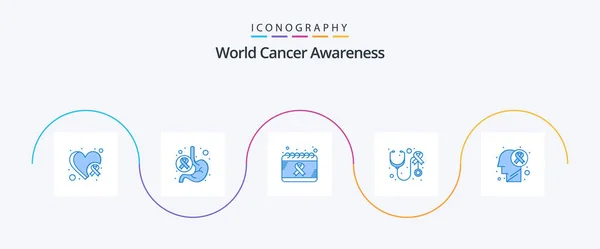 World Cancer Awareness Blue Icon Pack Including Care Stethoscope World — Stok Vektör