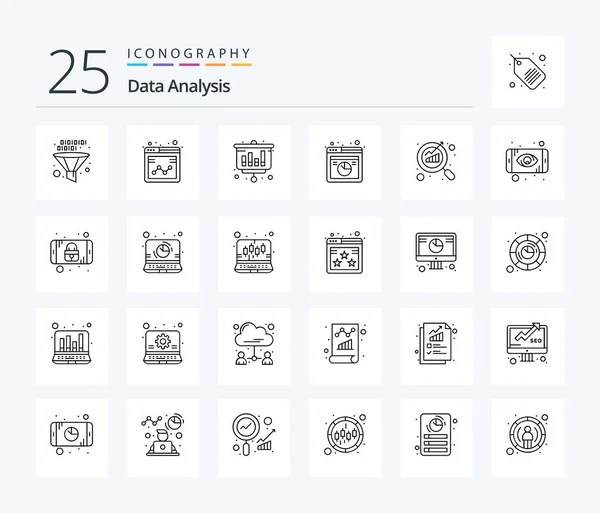 Data Analysis Line Icon Pack Including Report Graph Monitoring Database — Stockvector
