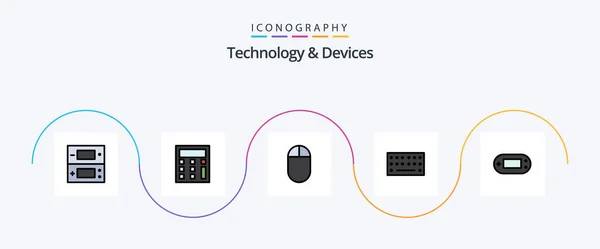 Devices Line Filled Flat Icon Pack Including Psp Mouse Playstation — Vector de stock