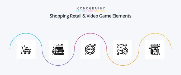 Shoping Retail Video Game Elements Line Icon Pack Including Shopping — Image vectorielle
