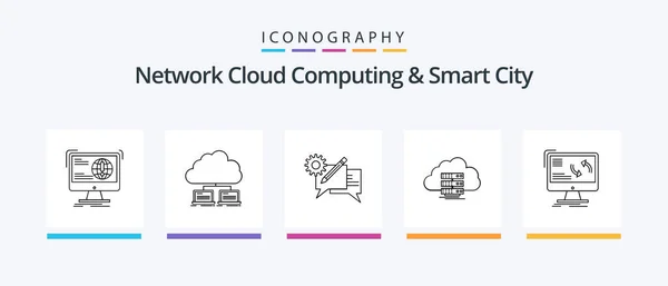 Network Cloud Computing Smart City Line Icon Pack Including Discussion — Stockový vektor