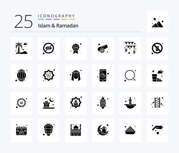 Islam Ramadan Solid Glyph Icon Pack Including Garland Muslim Hide — Stock Vector