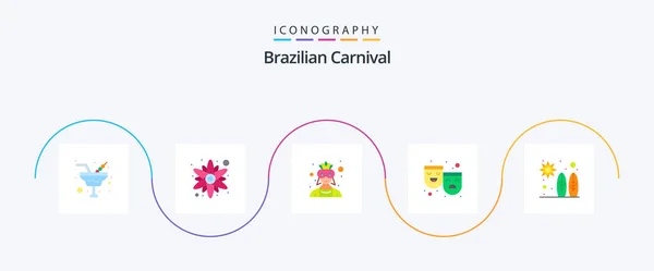 Brazilian Carnival Flat Icon Pack Including Surf Beach Avatar Happy — Stock vektor
