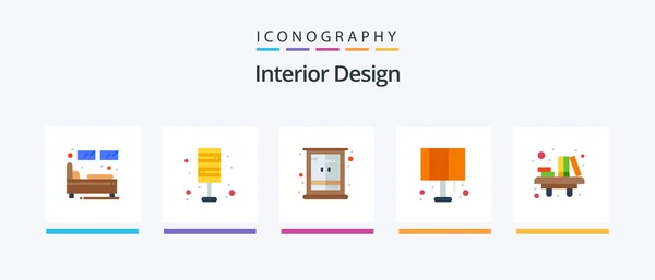 Дизайн Интерьера Flat Icon Pack Включая Освещение Лампа Лампа Домой — стоковый вектор