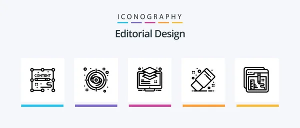 Editorial Design Line Icon Pack Including Design Design Design Report — Stock Vector