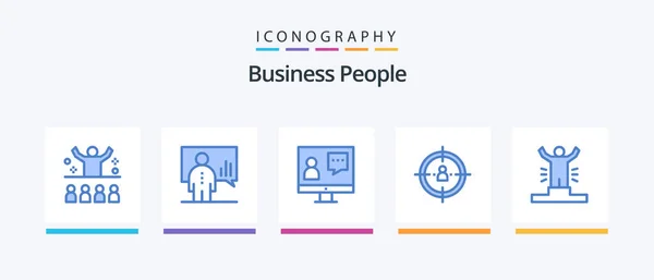 Business People Blue Icon Pack Including People Business Man Service — Διανυσματικό Αρχείο