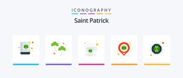 Saint Patrick Flat Icon Pack Including Irish Marker Coffee Location — 图库矢量图片