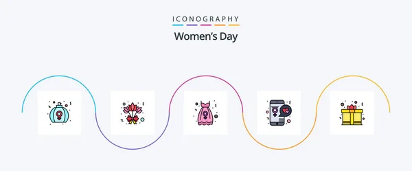 Womens Day Line Filled Flat Icon Pack Including Lover Clothes — Stok Vektör