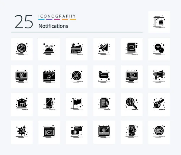 Notifications Solid Glyph Icon Pack Including Ebook Paper Credit Notification — Stok Vektör