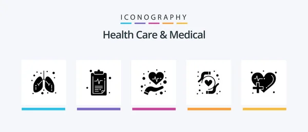 Здравоохранение Медицинский Пакет Glyph Icon Pack Включая Здравоохранение Забота Забота — стоковый вектор