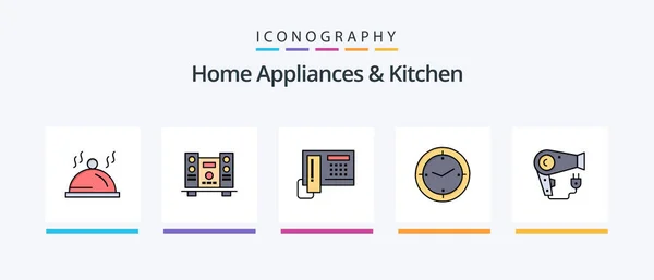 Home Appliances Kitchen Line Filled Icon Pack Including Kitchen Plug — Stock Vector