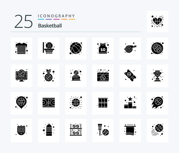 Basketball Solid Glyph Icon Pack Including Ball Sport Game Coach — Stok Vektör