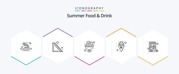 Summer Food Drink Line Icon Pack Including Food Vendor Food — Stock Vector