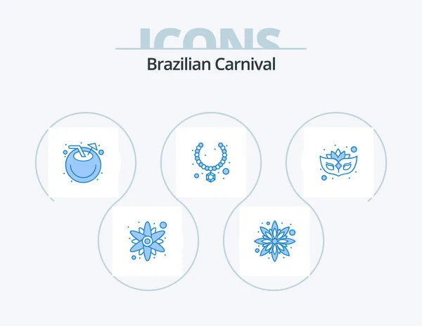 Brazilian Carnival Blue Icon Pack Icon Design Mask Drink Carnival — Stock Vector