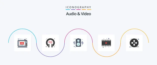 Audio Video Flat Icon Pack Including Кинокатушка Аудио Кино Кино — стоковый вектор