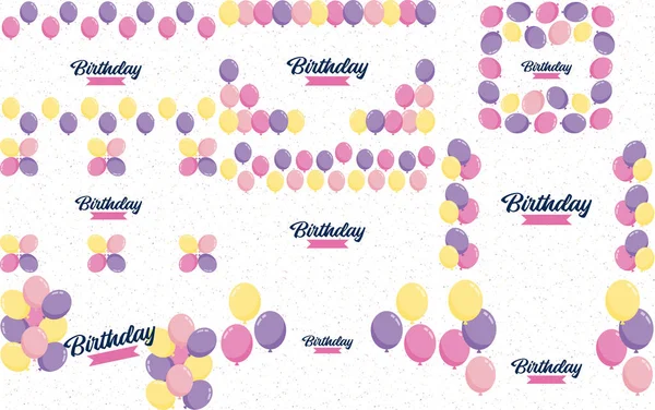 Happy Birthday Playful Hand Drawn Font Background Balloons Confetti — 图库矢量图片