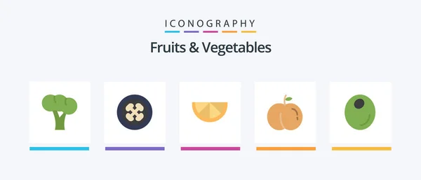 Fruits Vegetables Flat Icon Pack Including Oil Vegetarian Fruit Peach — Stok Vektör