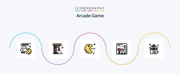 Arcade Line Filled Flat Icon Pack Including Box Game Pacman — Archivo Imágenes Vectoriales