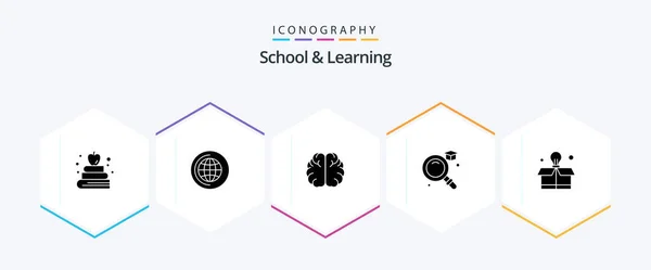 School Learning Glyph Icon Pack Including Box Hemisphere Bulb Graduation — Stock Vector