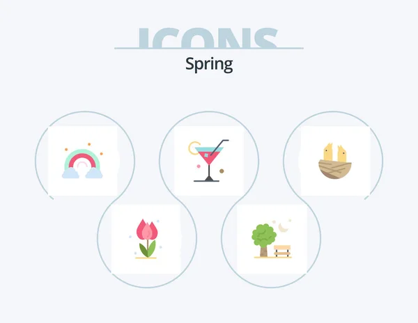 Spring Flat Icon Pack Icon Design Spring Drink Spring Glass — Stock vektor