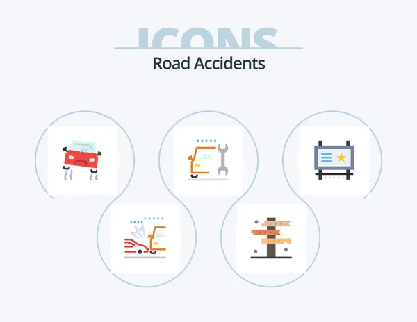 Road Accidents Flat Icon Pack Icon Design Board Repair West — Vetor de Stock