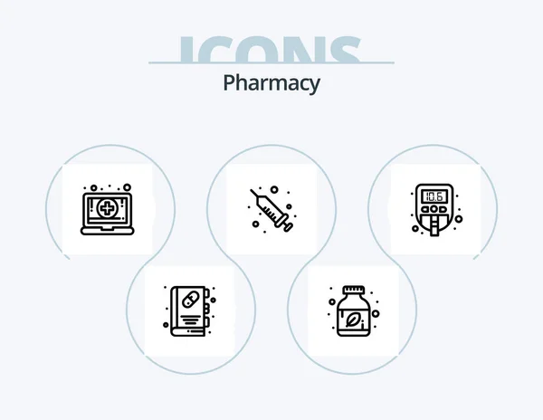 Pharmacy Line Icon Pack Icon Design Herbal Ayurvedic Pills Medicine — Vector de stock