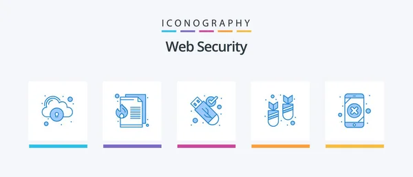 Web Security Blue Icon Pack Including Data Virus Security Ddos — Vector de stock