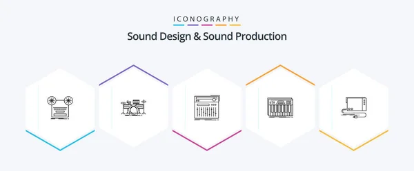 Sound Design Sound Production Line Icon Pack Including Keys Controller — Vector de stock