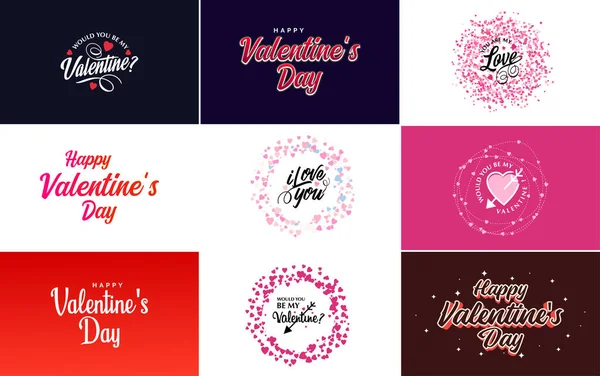 Happy Valentine Day Hand Lettering Calligraphy Text Heart Isolated White — Vector de stock