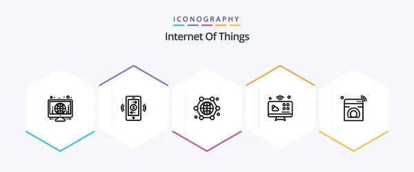 Internet Things Line Icon Pack Including Internet Monitor Communication Connections — Vector de stock